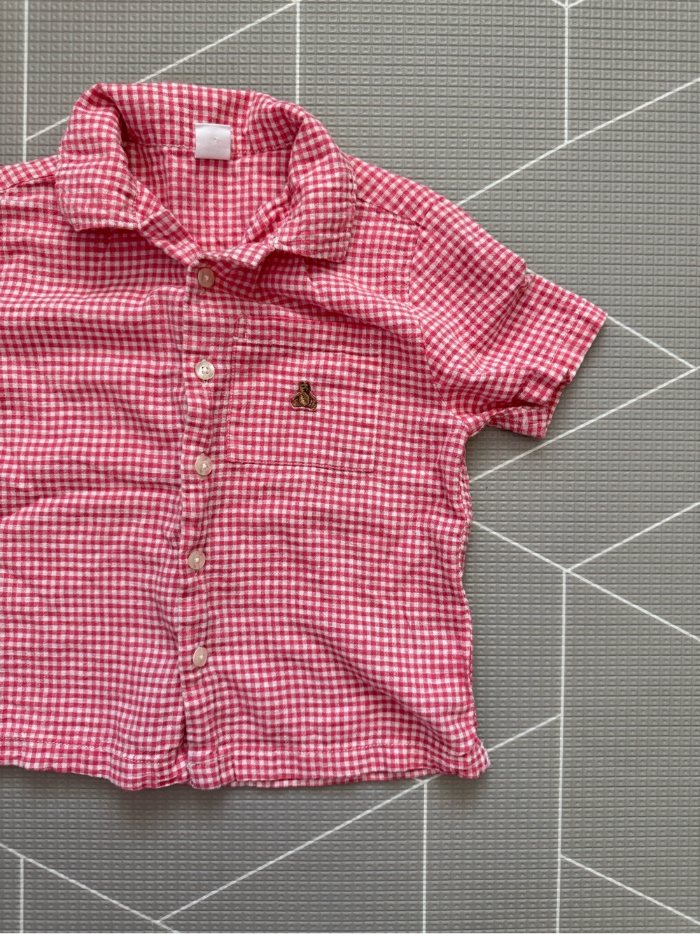 Gap|Baby boy/toddler Pink Gingham Short-Sleeve button down Shirt,small teddy•5T